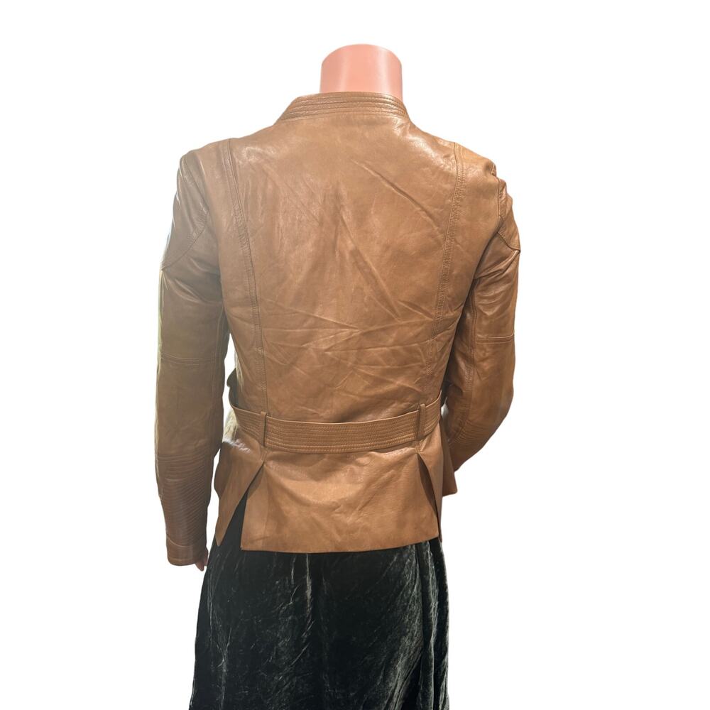 Veronica Beard Brown Leather Moto Jacket Biker Style Women’s Size XS - Picture 15 of 16